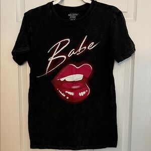 Mighty Fine Black Tee with Red Lips and Babe Text